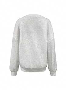 SHEIN Women's GRAFIK Embroidered Crew Neck Long Sleeve Sweatshirt - Grey - View 2