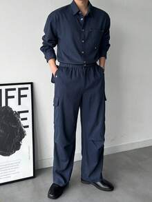 DAZY Men's Blue Shirt And Pants Suit For Commuting, Autumn - Blue - View 5