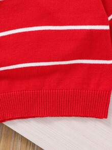 SHEIN Bébé garçon/fille pull décontracté et polyvalent à rayures colorées avec col et demi-zip - Rouge - Voir 4