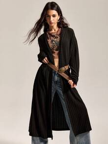 Easelle 女式黑色针织休闲夹克秋冬女装 - 黑色 - 查看 7