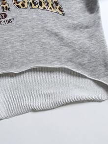 Tween Girls Bow Print Open Shoulder Asymmetrical Hem Casual Sweatshirt Autumn Fall - Grey - View 5