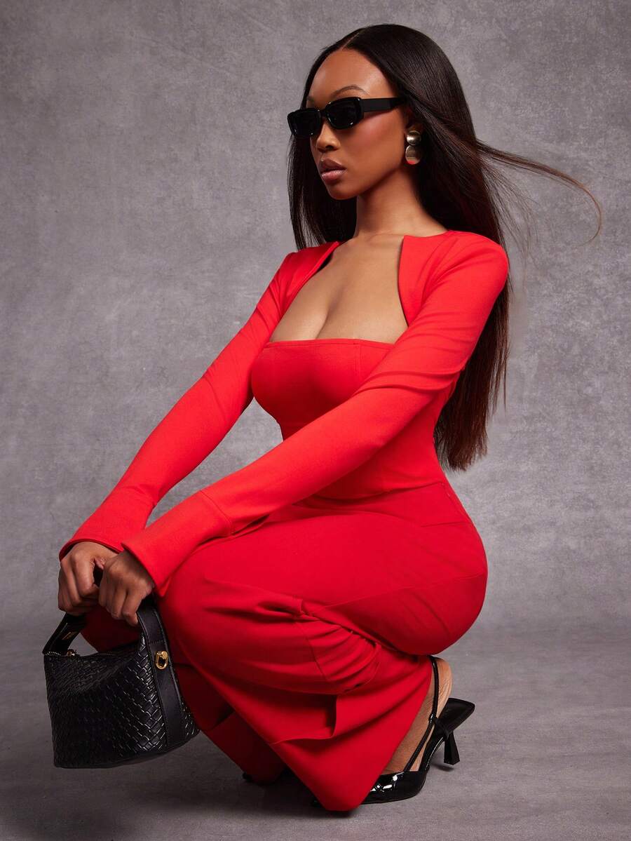 NYA SZN Bodysuit Long Sleeve Cuff Fitted Corset Detail Boning Business Casual Everyday Office Night Out Party Club Event Ibiza Holiday Cool Girl Fall Winter Mesh Stretch Statement Valentines Day Outfits For Women