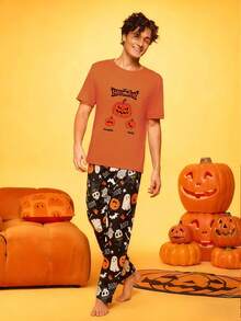 Notgurli Młodzieżowa, wygodna, zabawna koszulka męska z napisem "My Bed", idealna na Halloween - Pomarańczowy - Zobacz 4