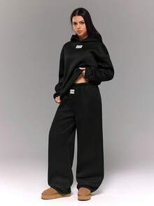 少女休闲连帽衫和运动裤套装，秋冬 - 黑色 - 查看 6