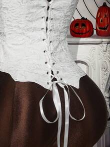 Áo nịt ngực bó sát gợi cảm hình trái tim Amplova Halloween Corpse Bride Y2K cỡ lớn cho nữ, dùng cho tiệc Halloween - Màu be - Xem 17