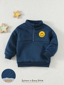 Cozy Pixies Sudadera con media cremallera de manga larga y cuello mao con personaje de dibujos animados para bebé niño - Azul - Ver 1