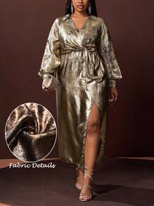 Veslaya Robe femme grande taille automne/hiver 2025, robe de cocktail moulante à col V profond et manches longues, élégante. Convient pour les concerts de musique country, les invités de mariage, les sorties en amoureux, les soirées de gala - Champagne - Voir 1