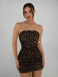 Aloruh Leopard Print Bodycon Cami Dress, Casual Party Elegant Vintage Style, Comfortable For Spring & Autumn,Wedding Guest Dress Women