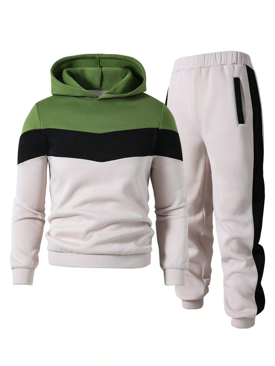2pcs/Set Teenager Sweatshirt Suit, Autumn/Winter & Spring, Korean Style Casual Sports Tracksuit, Contrast Color Hooded Sweatshirt & Loose Drawstring Waist Sweatpants, Versatile For Daily, Workout, Commuting