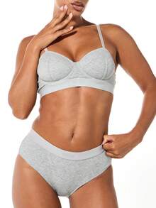 SUMWON WOMEN Ribbed Longline Underwire Bralette Comfortable Everyday Lingerie - Grey - View 1