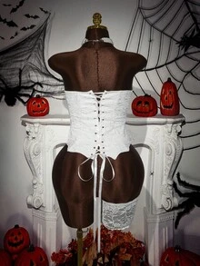 Áo nịt ngực bó sát gợi cảm hình trái tim Amplova Halloween Corpse Bride Y2K cỡ lớn cho nữ, dùng cho tiệc Halloween - Màu be - Xem 8