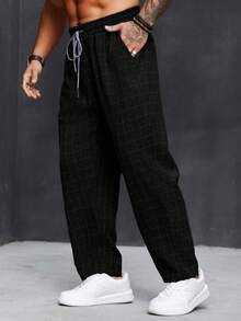 Manfinity Homme 秋季大码男士休闲格子印花抽绳裤