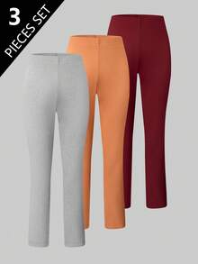 3-Pack Girls' Long Leggings In Orange, Coffee, Wine Red Colors - Multicolor - View 5
