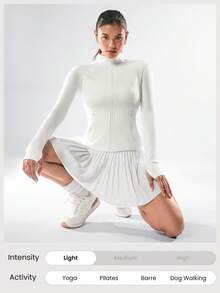 GLOWMODE FeatherFit™ For DD+ Slim-It Streamline Performance Secure Pockets Zip Up Long Sleeve Jacket Low Impact Yoga Pilates Daily Fall - White - View 6