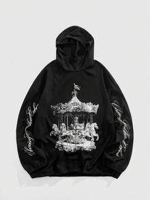 ROMWE MEN Street Life sweat-shirt à capuche à manches longues minimaliste pour hommes - Noir - Voir 1