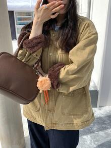 DAZY Women's Loose Casual Street Style Patchwork Contrast Color Retro Denim Jacket, Autumn/Winter - Khaki - View 5