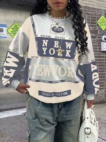 Rovax Women's Drop Shoulder Creative Pattern Casual Crew Neck Long Sleeve Sweatshirt - Multicolor - View 2