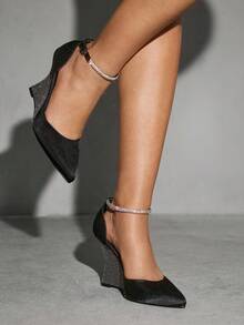 CUCCOO SZL Tacones de cuña sexy y cómodos para mujer - Negro - Ver 3