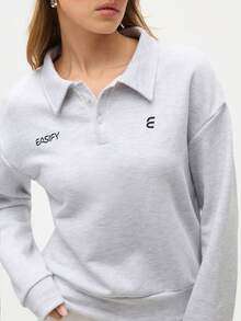 SHEIN Sports 女式短款 Polo 衫，带标志，休闲超大码运动衫，适合休闲、运动和日常穿着 - 淺灰色 - 查看 6