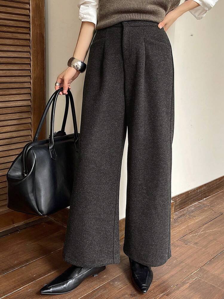 Women's Vintage Flowy Wide Leg Pants, Loose Relaxed Elegant Trousers For Autumn/Winter
