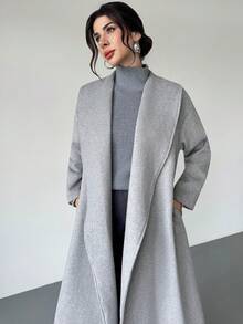 Firerie Women's Elegant Minimalist Commute & Casual Urban Fashion Turndown Collar Pocket Long Gray Overcoat, Autumn Winter Clothes For Women Cozy Fall And Winter Clothes For Women,Fall,Fall Clothes For Women - Grey - View 6