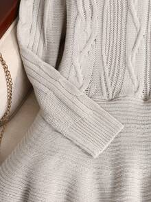 SHEIN 少女菱形图案圆领长袖网眼下摆针织连衣裙，适合居家、外出、上学、日常穿着，适合参加各种派对和活动，展现偶像般的魅力 - 綠色 - 查看 4