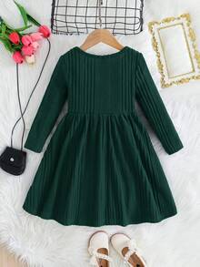 Emery Rose Kids Emery Rose Kids 女童純色長袖羅紋連身裙，前襟鈕扣設計，適合秋冬穿著 - 綠色 - 查看 7