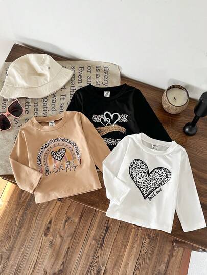 SHEIN 3pcs Girls Letter Print Slim Fit Long Sleeve T-Shirt, Sweet Casual Versatile All-Match Set, Autumn