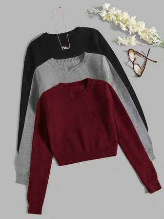 EMERY ROSE paquete de 3 suéteres casuales de cuello redondo de manga larga para mujer, otoño/invierno
