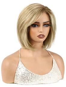 Human Hair Wigs Short 13*4*1  Lace Bobo Wigs For Women Blonde Golden Natural Wavy Bob Wigs With Bangs Remy Human Hair Glueless Wigs - S4/27/613 - View 3