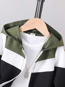 SHEIN Toddler Boys' Hooded Zip-Up Jacket With Matching Pants, Casual Versatile, Suitable For Outdoor And Indoor Wear, Suitable For Spring And Autumn Baby Boy Track Suit Baby Boy Jacket Set Toddler Boy Track Suit Baby Boy Hoodie Jacket