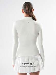 GLOWMODE FeatherFit™ For DD+ Slim-It Streamline Performance Secure Pockets Zip Up Long Sleeve Jacket Low Impact Yoga Pilates Daily Fall - White - View 3