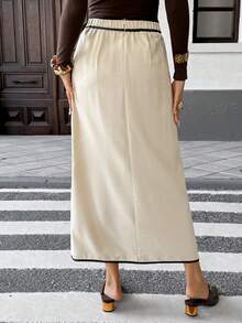 SHEIN Frenchy Nuova gonna casual lunga con fiocco laterale e profili a contrasto, adatta per l'autunno e l'inverno, per donne eleganti. Ideale per il ritorno a scuola, concerti country, casual business, insegnanti, appuntamenti, compleanni, brunch, stile western, casual business in inverno, vacanze, Capodanno - Albicocca - Visualizzare 4