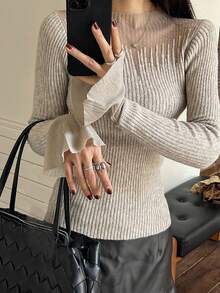 DAZY Áo len chui đầu màu trơn thanh lịch, vừa vặn dành cho nữ, mùa thu/đông - Xám - Xem 2