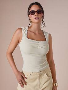 COSMINA Women's Solid Color Ruched Sweetheart Neck Fitted Camisole - Cream - View 3