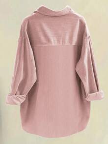 EMERY ROSE Plus Size Corduroy Casual Jacket, Versatile Shirt - Pink - View 2
