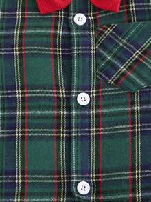 男婴可爱学院风绿色格子长袖衬衫和裤子套装 - 彩色 - 查看 8