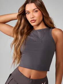 Missguided x Playboy 压纹徽标工字背心短款运动时尚基本款无袖夏季休闲 - 深灰色 - 查看 1