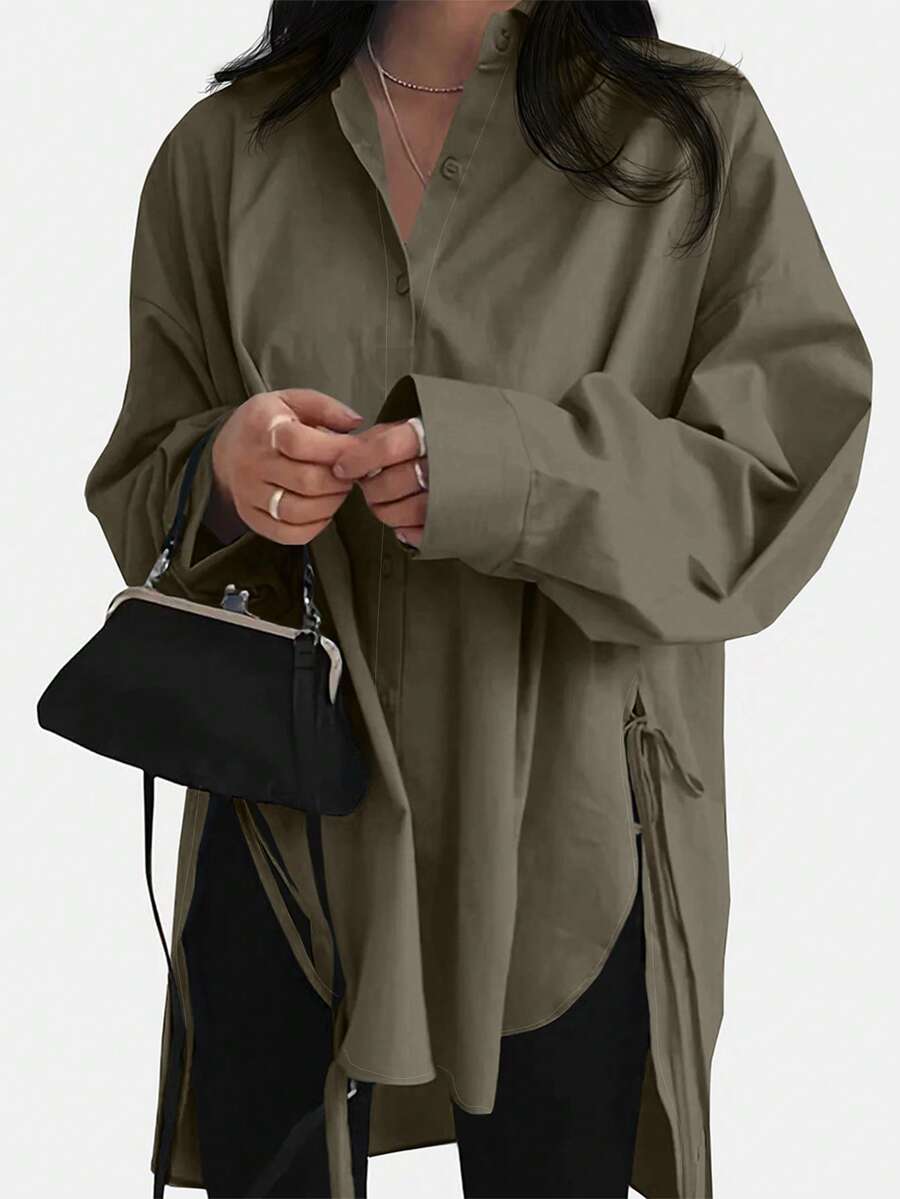 INAWLY Women's Solid Color Drop Shoulder Long Sleeve Casual Loose Blouse, Spring/Summer,Long Sleeve Tops Fall Cloth For Women - Dark Green - View 1