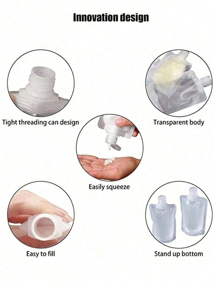 10个装旅行装补充装扁平袋,洗发水、乳液等液体分装袋,化妆品补充装扁平袋旅行瓶套装,30毫升/50毫升/100毫升,护肤品旅行收纳包,适合居家、度假、休闲、波西米亚风格 - 彩色 - 查看 1