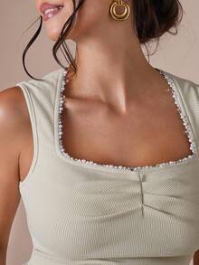 COSMINA Women's Solid Color Ruched Sweetheart Neck Fitted Camisole - Cream - View 6