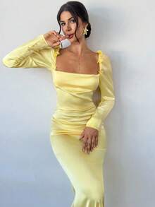 Firerie Elegantes, luxuriöses, rückenfreies 3D-Blumen-Camisole-Kleid für Damen in Creme und Gelb – perfekt für Weihnachten, Partys und Silvester. - Hellgelb - Übersicht 3