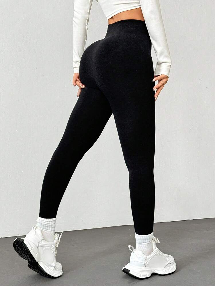 Women's Solid Color Minimalist Everyday Leggings, Slim Fit Sports Bottoms