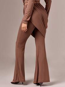 AiiRZ Slinky Draped High Waisted Flare Trousers With Asymmetric Side Draping And Wide Leg Silhouette - Brown - View 2
