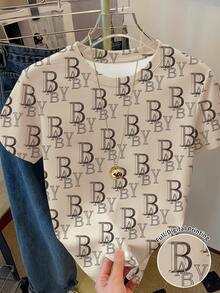 Resyla 女式休闲字母印花短袖T恤，夏季 - 彩色 - 查看 1