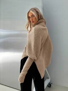 Aloruh Áo len dài trễ vai mới dành cho nữ, màu trắng sữa, thu/đông - Màu Khaki - Xem 8