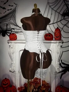 Áo nịt ngực bó sát gợi cảm hình trái tim Amplova Halloween Corpse Bride Y2K cỡ lớn cho nữ, dùng cho tiệc Halloween - Màu be - Xem 7
