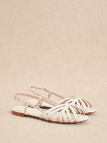 Rosivie 女士方头平底凉鞋，时尚简约舒适 PU 皮革日常和沙滩穿便鞋 - 白色 - 查看 7