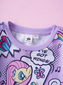 My Little Pony X SHEIN Young Girl Casual Fashionable Street Style Cute Cartoon & Slogan Graphic Dropped Shoulder Loose Pullover Sweatshirt, Autumn/Spring Sleepwear Kids - Multicolor - View 7