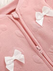 Cozy Pixies Newborn Baby Girl Bow Decor Round Neck Long Sleeve Footie Jumpsuit